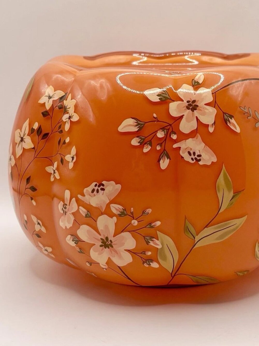 Bath & Body Works Orange Floral Pumpkin 3 Wick Candle Holder Base